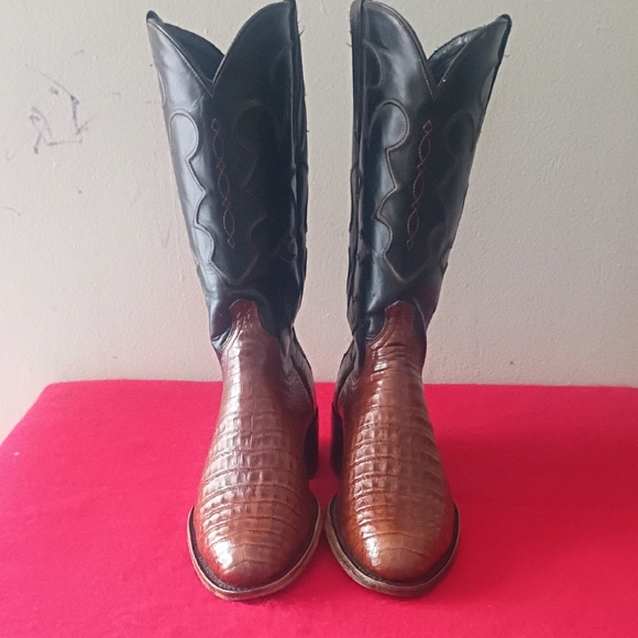 Lucchese Black and Brown Western Boots Guinine Caiman